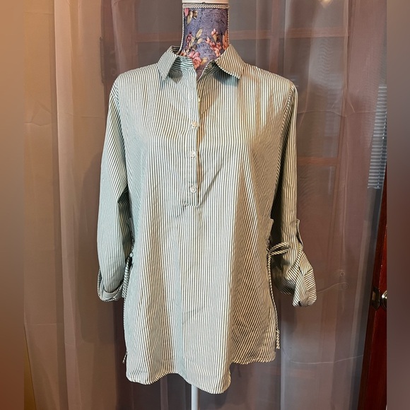 White and Sage Green Striped Collar Shirt - Picture 4 of 10